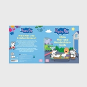 Buchcover und Innenansicht für das Buch: Peppa Wutz Ausmalbilder: Peppa Pig: Mein Mal- und Geschichtenbuch