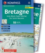 Buchcover und Innenansicht für das Buch: KOMPASS Wanderführer Bretagne, vom Mont-Saint-Michel bis Saint-Nazaire, 55 Touren mit Extra-Tourenkarte