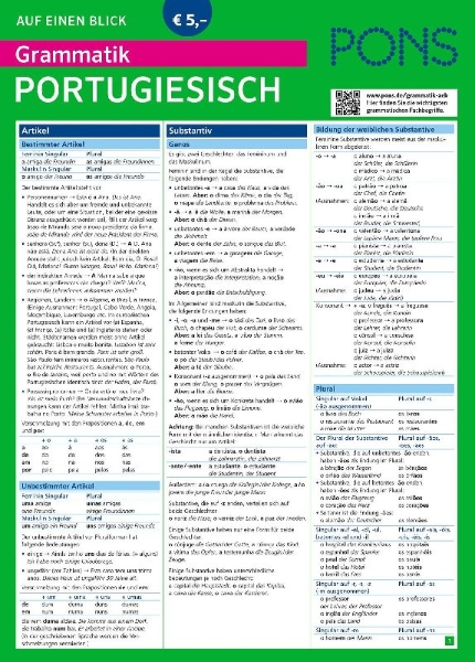 Buchcover und Innenansicht für das Buch: PONS Grammatik auf einen Blick Portugiesisch
