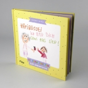 Buchcover und Innenansicht für das Buch: Häpibösdei. Ich hab dich gans arg lieb!