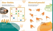 Buchcover und Innenansicht für das Buch: WAS IST WAS Rätseln und Stickern: Dinosaurier