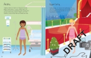 Buchcover und Innenansicht für das Buch: Mein Anziehpuppen-Stickerbuch: Traumberufe