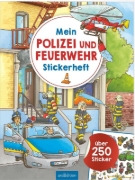 Buchcover und Innenansicht für das Buch: Mein Polizei- und Feuerwehr-Stickerheft
