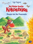 Buchcover und Innenansicht für das Buch: Der kleine Drache Kokosnuss - Einsatz bei der Feuerwehr