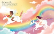 Buchcover und Innenansicht für das Buch: Mein Anziehpuppen-Stickerbuch: Regenbogen-Einhörner