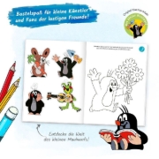 Buchcover und Innenansicht für das Buch: Trötsch Der kleine Maulwurf Mein Spiel- und Malbuch