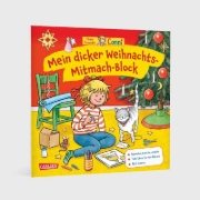 Buchcover und Innenansicht für das Buch: Conni Gelbe Reihe (Beschäftigungsbuch): Mein dicker Weihnachts-Mitmach-Block