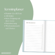 Buchcover und Innenansicht für das Buch: Terminplaner Lederlook 2027 Hellblau