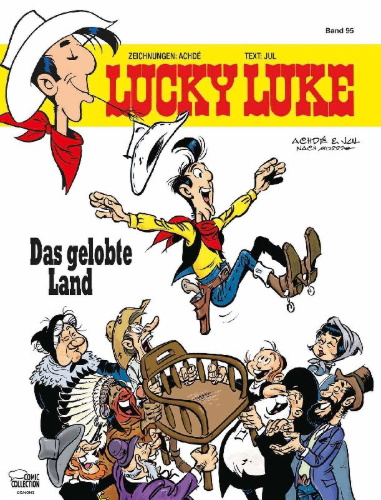 Buchcover und Innenansicht für das Buch: Les Aventures de Lucky Luke d'après Morris 7: La Terre Promise