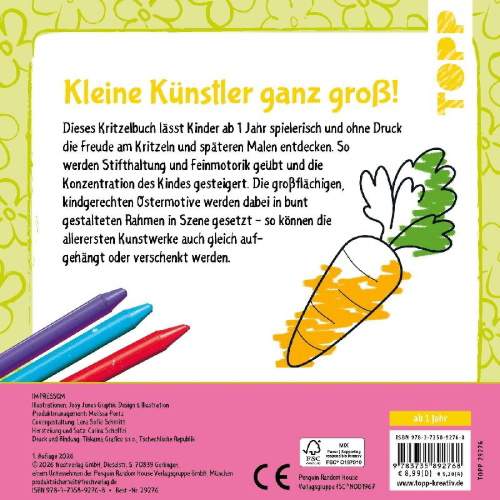 Buchcover und Innenansicht für das Buch: Mein allererstes Kritzelmalbuch Ostern