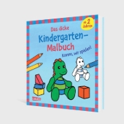 Buchcover und Innenansicht für das Buch: Ausmalbilder für Kita-Kinder: Das dicke Kindergarten-Malbuch: Komm, wir spielen!