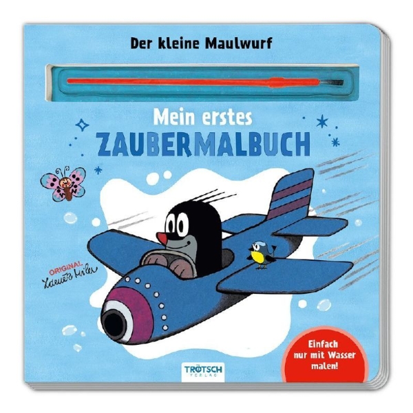 Buchcover und Innenansicht für das Buch: Trötsch Der kleine Maulwurf Malbuch mit Pinsel Mein erstes Zaubermalbuch