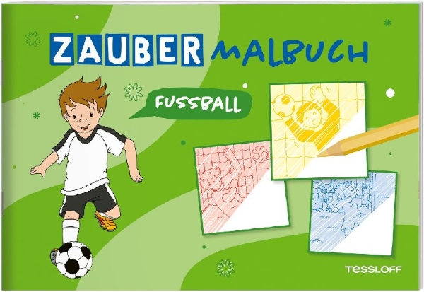 Buchcover und Innenansicht für das Buch: Zaubermalbuch. Fußball