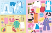 Buchcover und Innenansicht für das Buch: Mein Anziehpuppen-Stickerbuch: Kostüme