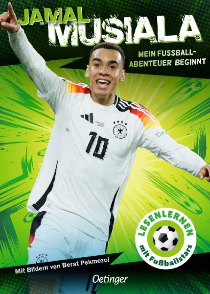 Buchcover und Innenansicht für das Buch: Jamal Musiala. Mein Fußball-Abenteuer beginnt