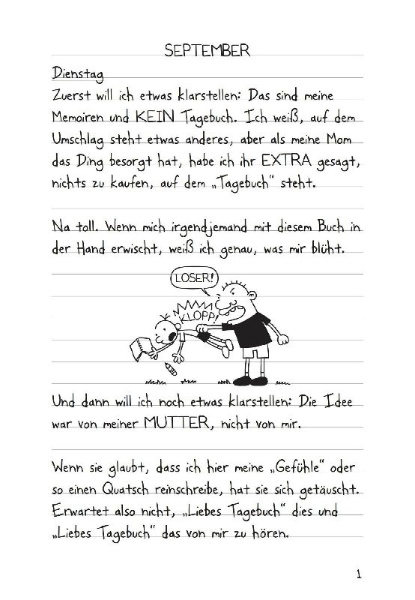Buchcover und Innenansicht für das Buch: Diary of a Wimpy Kid