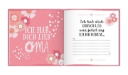 Buchcover und Innenansicht für das Buch: Das Erinnerungsbuch für die beste Oma der Welt. Ausfüllbuch zum Verschenken für die Oma zum Geburtstag, oder Muttertag. Liebevolle Geschenkidee für Oma von Enkeltochter und Enkelsohn. Geschenkbuch