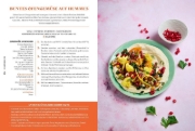 Buchcover und Innenansicht für das Buch: Healthy Food, Happy Me - Antientzündliche Ernährung für Frauen