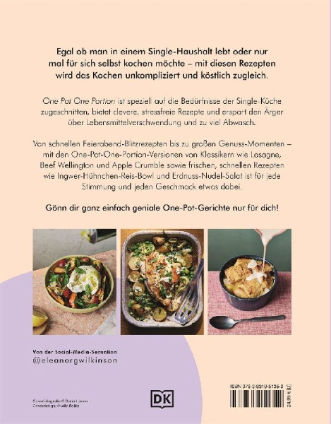 Buchcover und Innenansicht für das Buch: One Pot, One Portion
