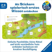 Buchcover und Innenansicht für das Buch: Wieso? Weshalb? Warum? junior Stickerheft - Tiere im Wald