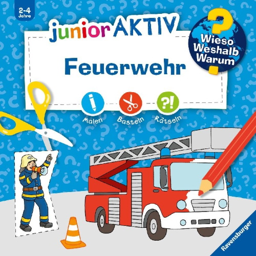 Buchcover und Innenansicht für das Buch: Wieso? Weshalb? Warum? junior AKTIV: Feuerwehr