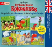 Buchcover und Innenansicht für das Buch: Englisch lernen mit dem kleinen Drachen Kokosnuss - Die große Box mit 6 Abenteuern für kleine Englisch-Einsteiger