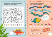 Buchcover und Innenansicht für das Buch: Rechenrätsel für mutige Kinder - Wilde Welt der Dinos - ab 6 Jahren