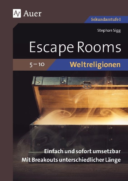 Buchcover und Innenansicht für das Buch: Escape Rooms Weltreligionen 5-10