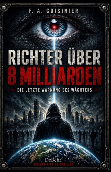 Buchcover und Innenansicht für das Buch: Richter über 8 Milliarden - Die letzte Botschaft des Wächters - Science-Fiction-Thriller