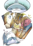 Buchcover und Innenansicht für das Buch: Jeff the Land Shark (2025) #1-#5