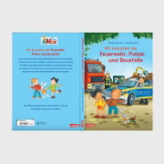 Buchcover und Innenansicht für das Buch: Max-Bilderbücher: Wir besuchen die Feuerwehr, Polizei und Baustelle