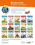 Buchcover und Innenansicht für das Buch: Wieso? Weshalb? Warum? Stickerheft: Fahrzeuge auf der Baustelle