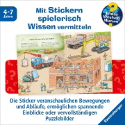 Buchcover und Innenansicht für das Buch: Wieso? Weshalb? Warum? Stickerheft: Fahrzeuge auf der Baustelle