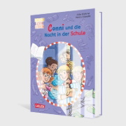 Buchcover und Innenansicht für das Buch: Lesen lernen mit Conni: Conni und die Nacht in der Schule