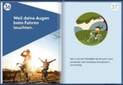 Buchcover und Innenansicht für das Buch: 100 Gründe, warum Fahrradfahrer glücklicher sind