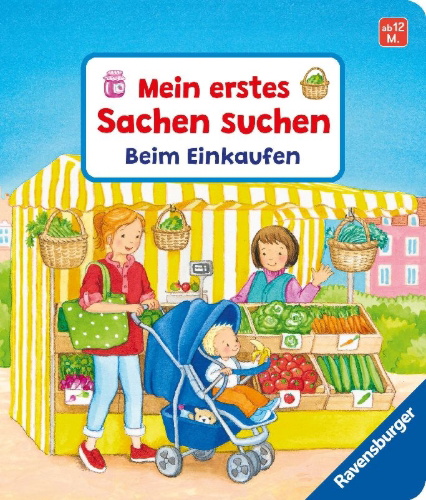 Buchcover und Innenansicht für das Buch: Mein erstes Sachen suchen: Beim Einkaufen