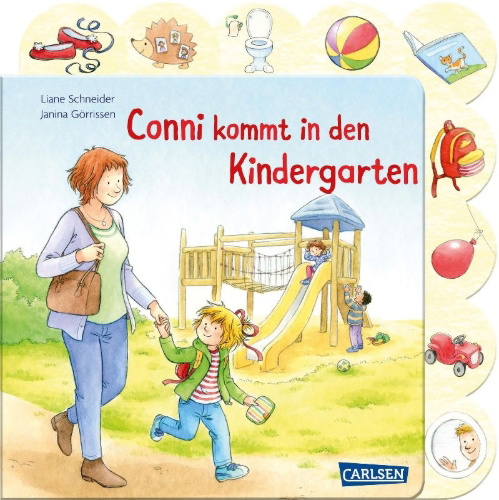Buchcover und Innenansicht für das Buch: Conni-Pappbilderbuch: Conni kommt in den Kindergarten