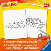 Buchcover und Innenansicht für das Buch: Spiel & Spaß - Mein allererster Malblock: Fahrzeuge