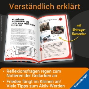 Buchcover und Innenansicht für das Buch: Let's talk about - Frieden und Kriege. Dein Eintragebuch