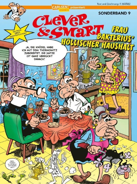 Buchcover und Innenansicht für das Buch: Mortadelo y Filemon: Miseria la bacteria