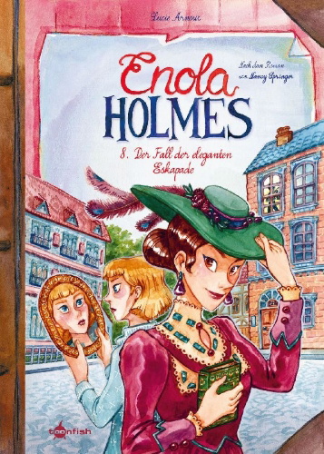 Buchcover und Innenansicht für das Buch: Les enquêtes d'Enola Holmes 8
