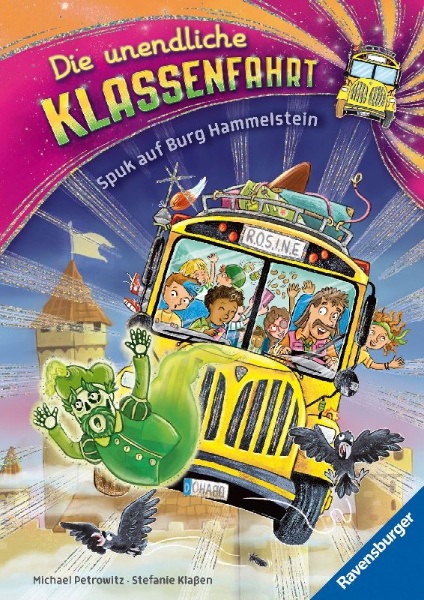 Buchcover und Innenansicht für das Buch: Die unendliche Klassenfahrt - Spuk auf Burg Hammelstein