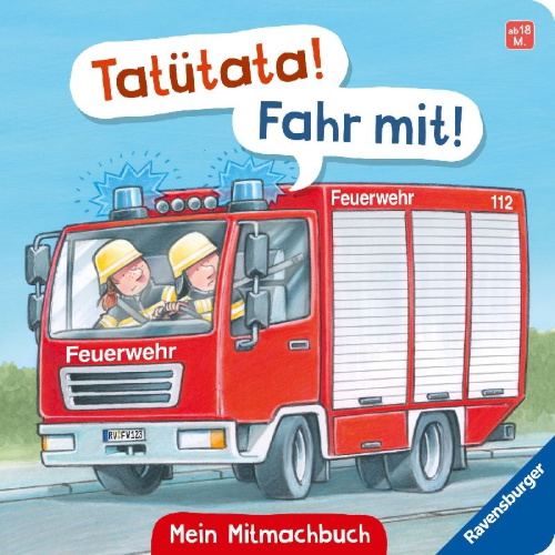 Buchcover und Innenansicht für das Buch: Tatütata! Fahr mit! Mein Feuerwehr-Mitmachbuch