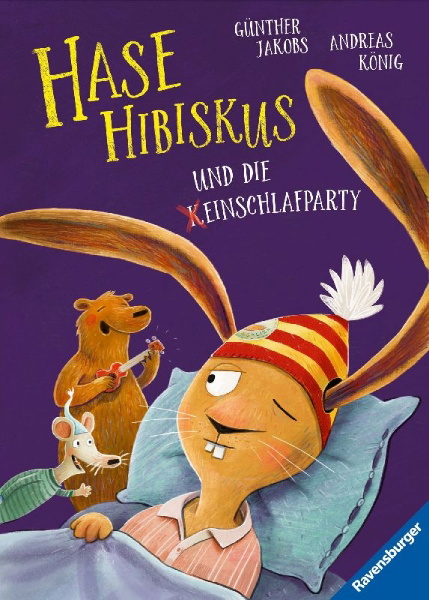 Buchcover und Innenansicht für das Buch: Hase Hibiskus und die (K)Einschlafparty