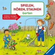 Buchcover und Innenansicht für das Buch: Spielen, hören, staunen - Garten