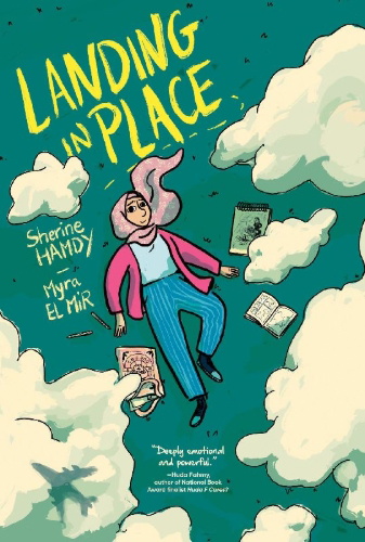 Buchcover und Innenansicht für das Buch: Landing in Place: A Graphic Novel