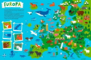 Buchcover und Innenansicht für das Buch: Mein kunterbunter Tieratlas