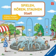 Buchcover und Innenansicht für das Buch: Spielen, hören, staunen - Stadt