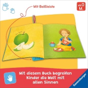 Buchcover und Innenansicht für das Buch: Mein Knuddel-Knautsch-Buch: flip&pop. Meine Welt (mit Pop-it Beißleiste); weiches Stoffbuch, waschbares Badebuch, Babyspielzug ab 0 Monate, Sensorik Spielzeug aus Silikon