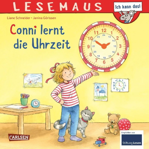 Buchcover und Innenansicht für das Buch: LESEMAUS 190: Conni lernt die Uhrzeit